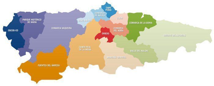 Mapa de Asturias por Comarcas